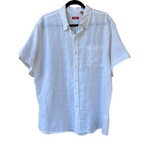 Izod Mens White Linen‎ & Cotton Blend Short Sleeve Button-Down Shirt XXLG